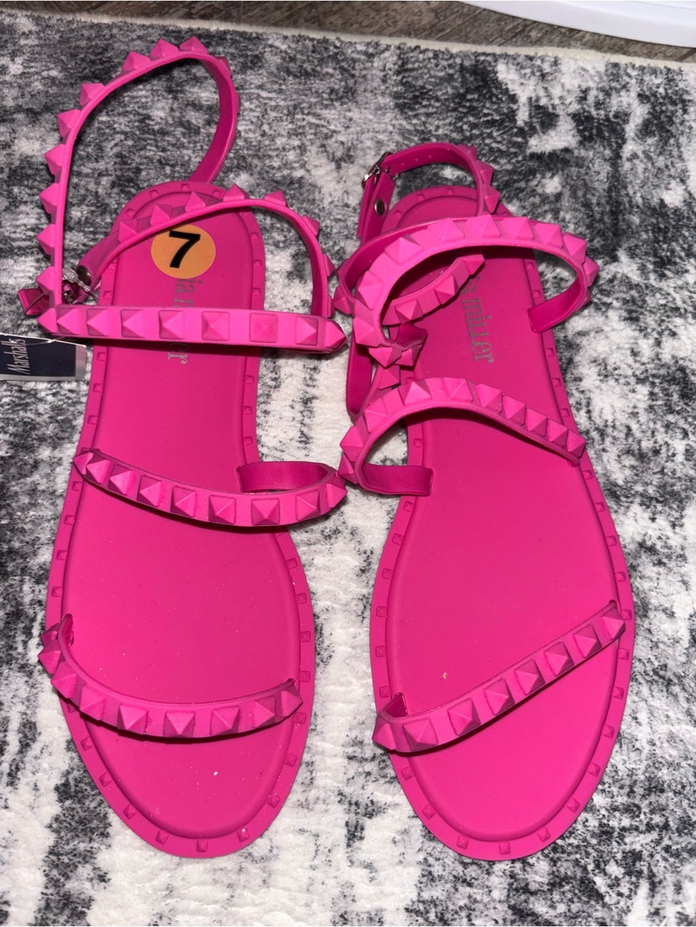 Olivia Miller Hot Pink Pyramid Stud Strappy Sandals